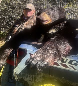 Powerful black bear, proud harvest.